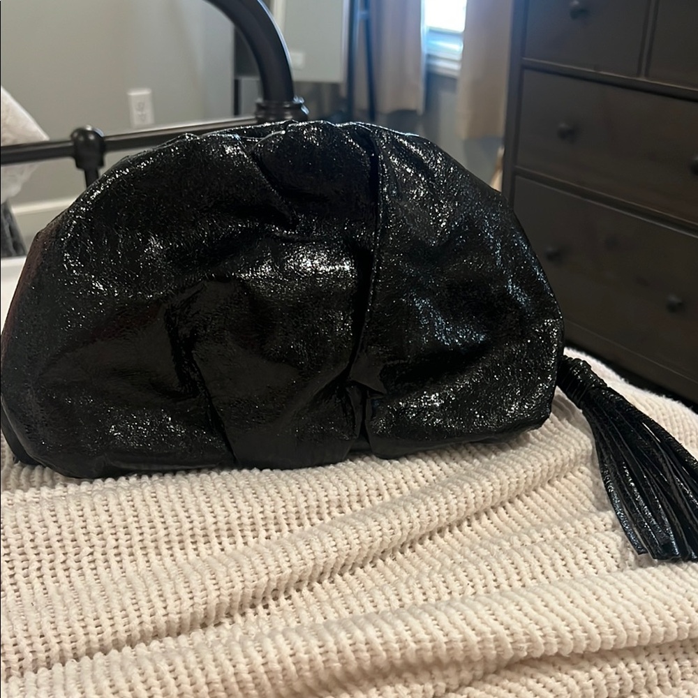 NWT Rebecca Minkoff Ruched  Clutch in Metallic Black